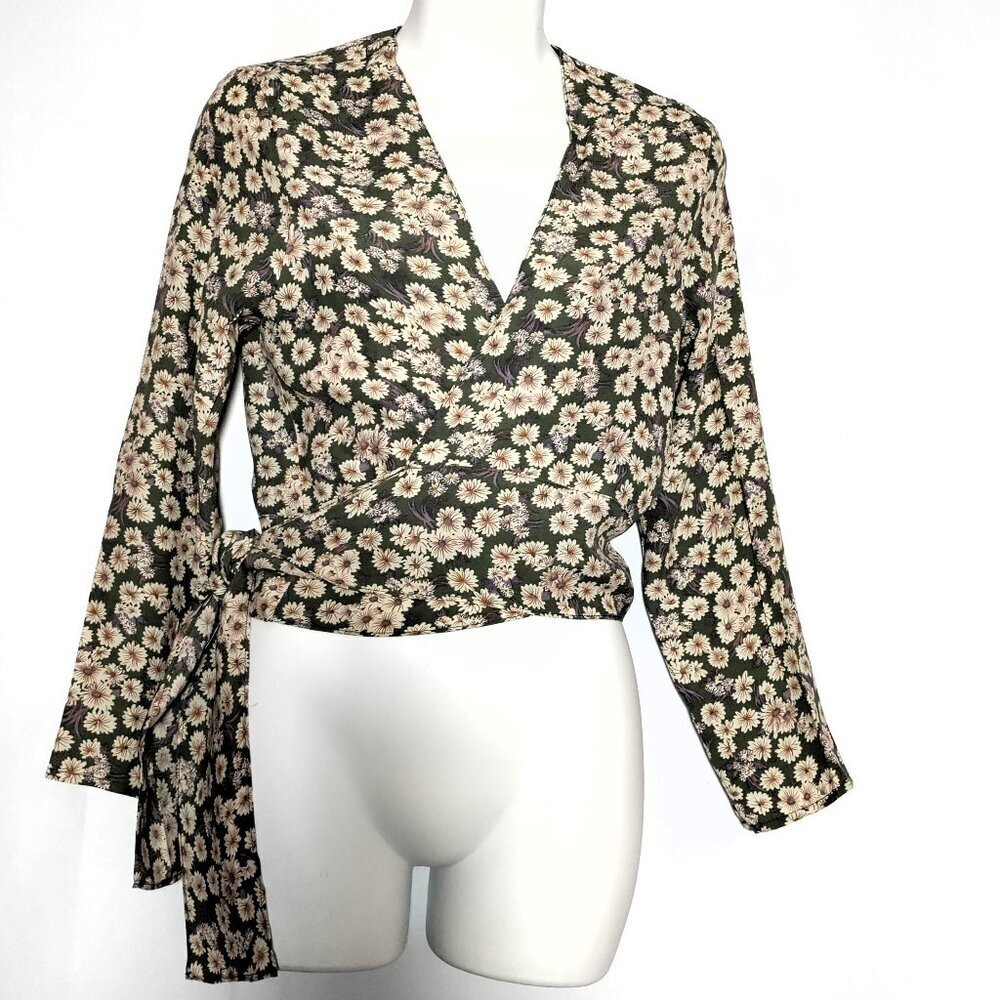 Revolve Rolla's Delilah Daisy Olive Floral Blouse Wrap Tie Size 8 Small NEW NWT